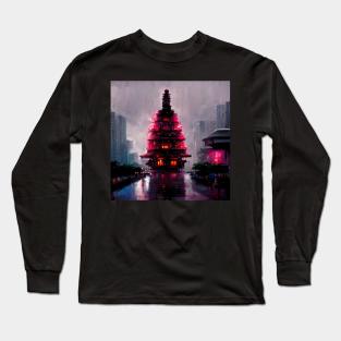 Neon Temple - Cyberpunk Cityscapes Long Sleeve T-Shirt